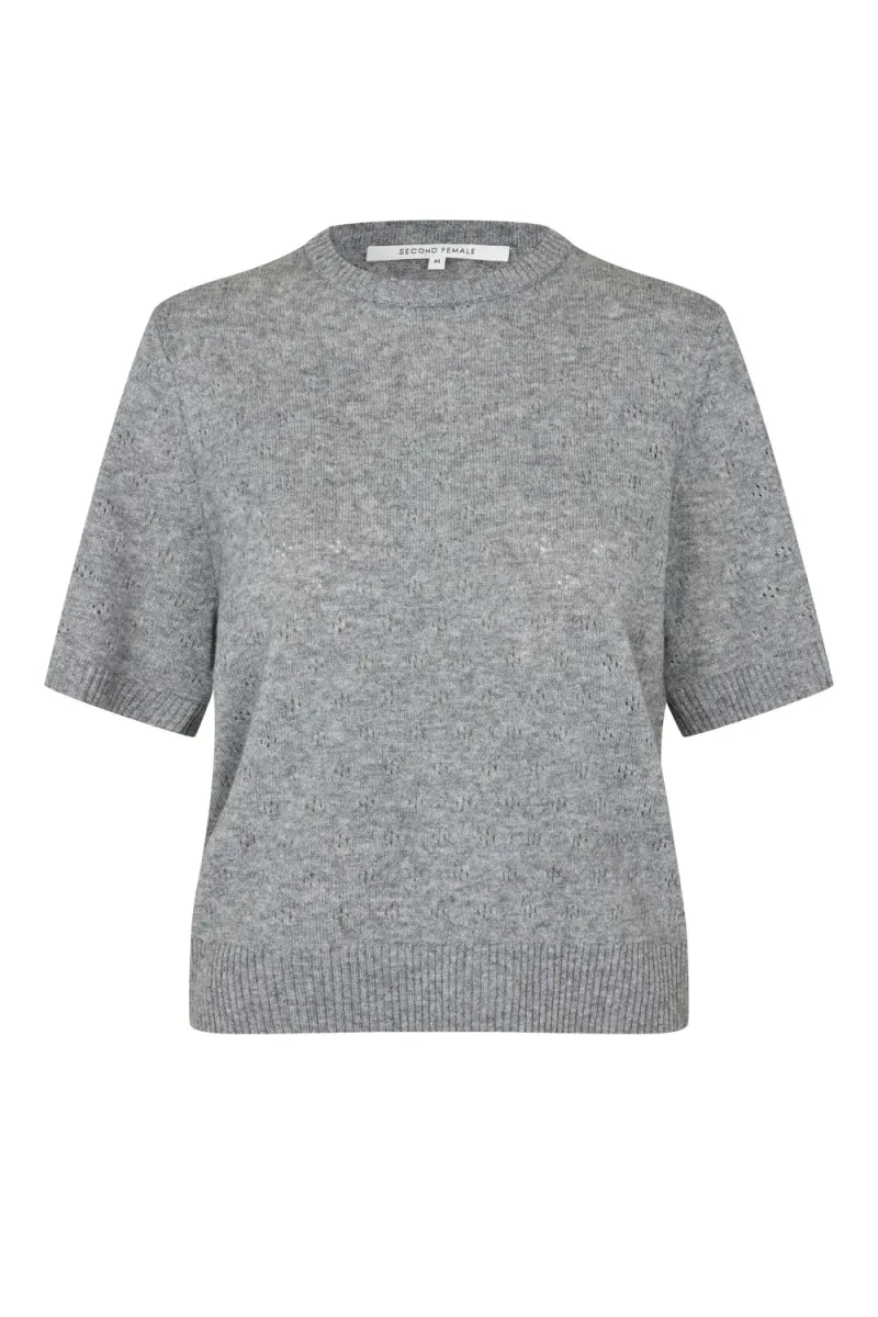 Amala Knit SS O-Neck, Mid Grey Melange
