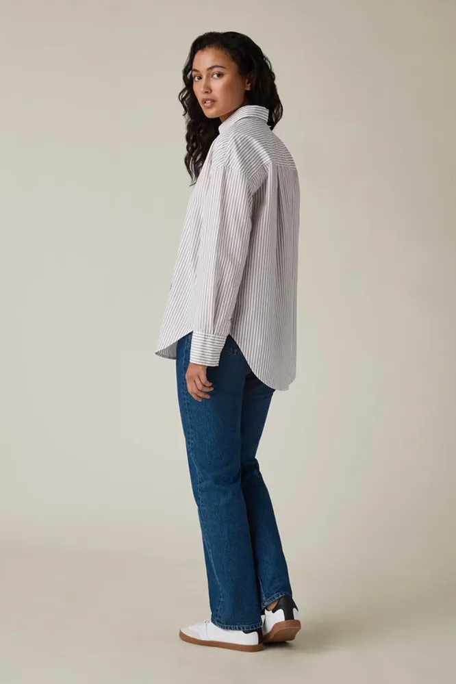 Oversized Lyocell Blend Shirt, Beige/White Stripe