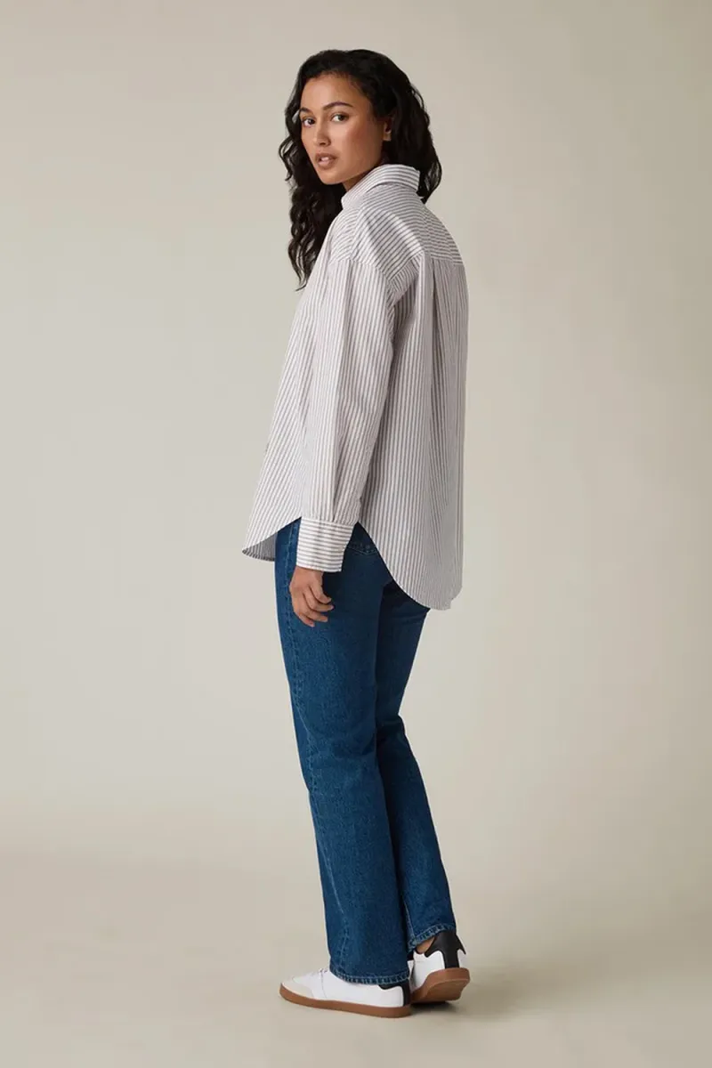 Oversized Lyocell Blend Shirt, Beige/White Stripe
