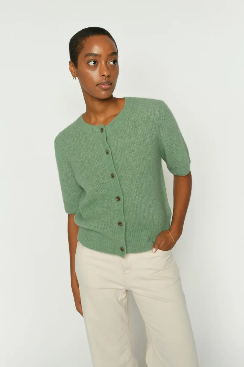 Thora SS Knit Cardigan, Turf Green
