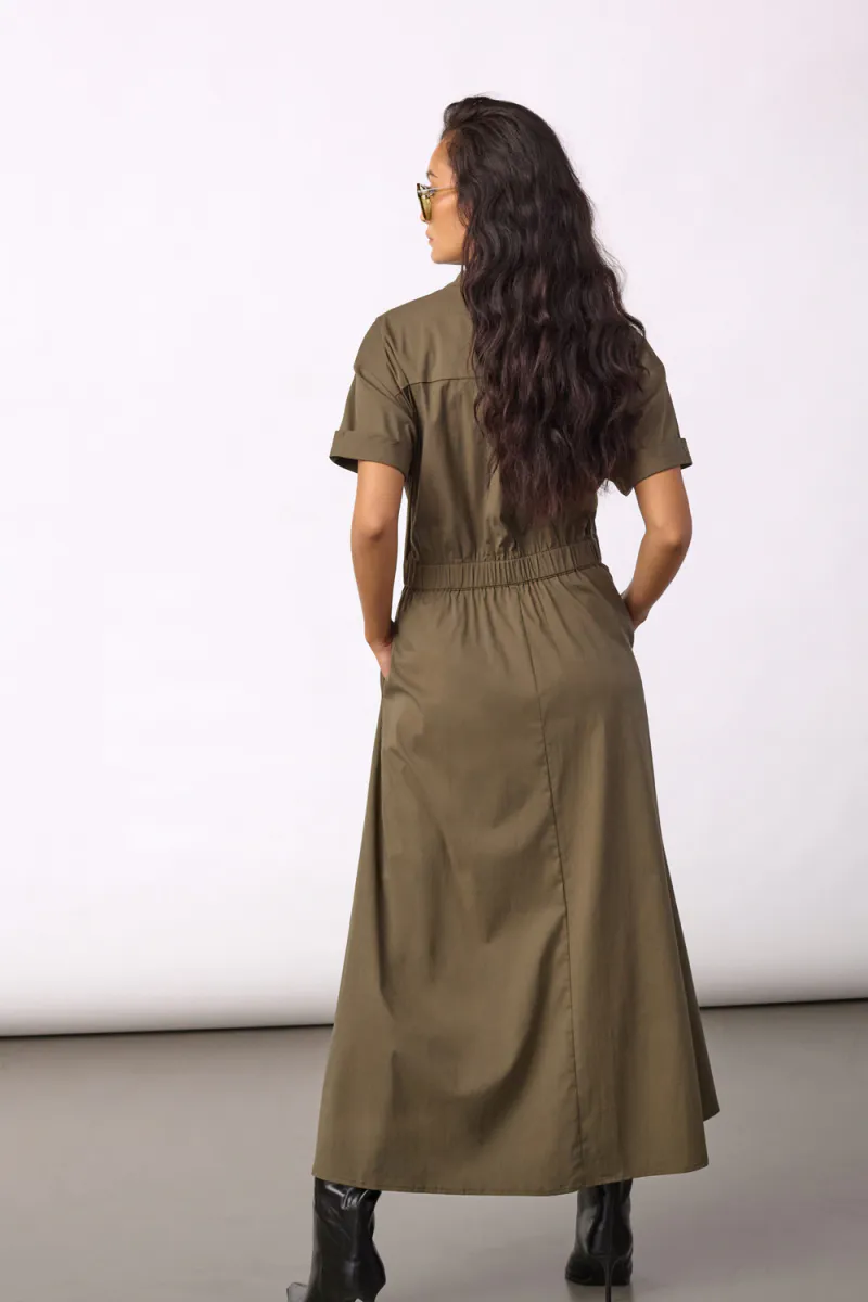 Elara SS Wrap Dress, Olive