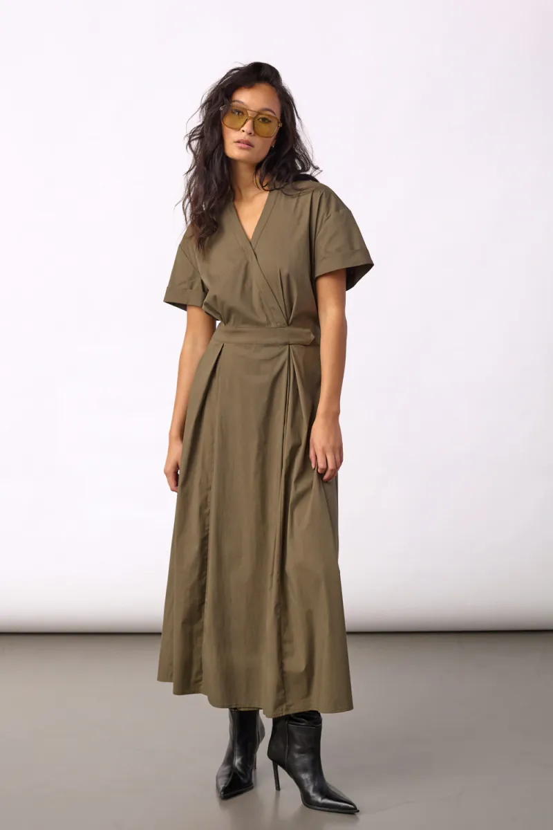 Elara SS Wrap Dress, Olive