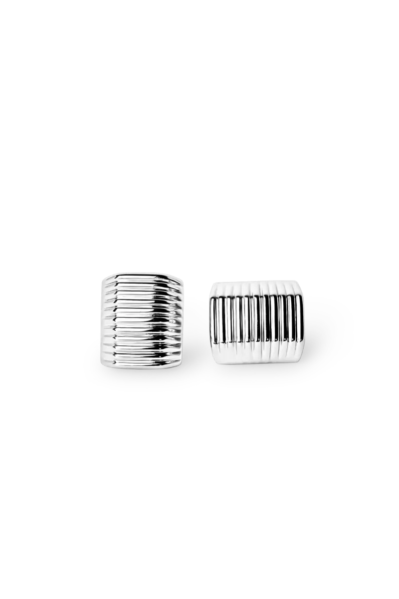 Ribbed Earrings, Silver