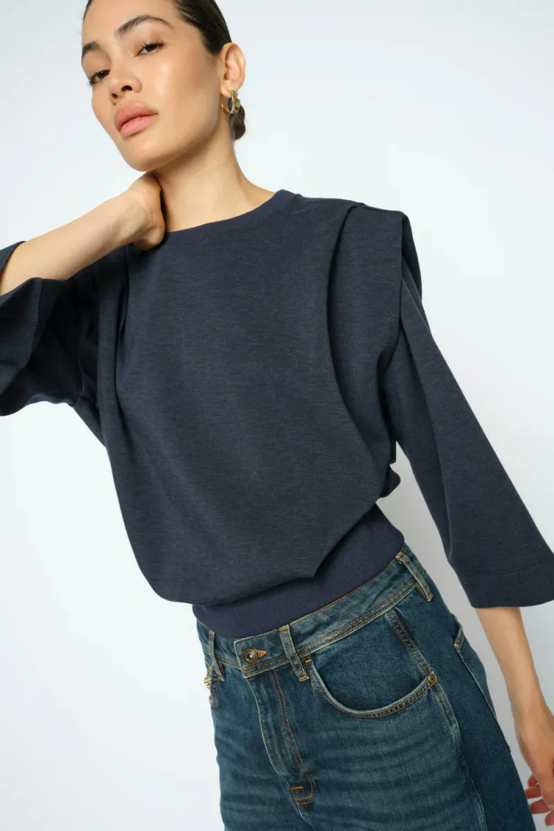 Mae O-3/4 Sleeve Sweatshirt, Salute Navy