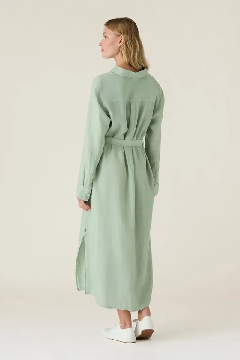 Long Linen Shirt Dress, Green