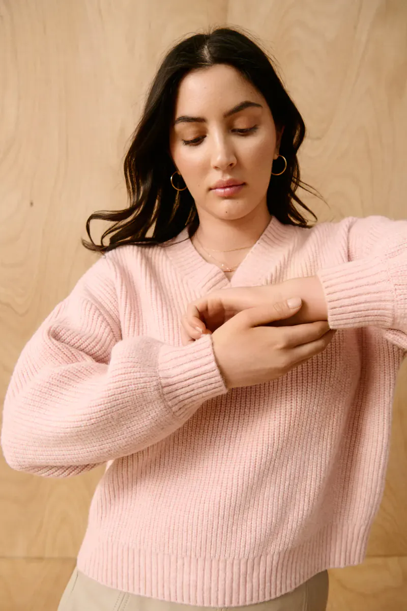 Ottoline V-Neck Pullover, Pearl Blush Melange