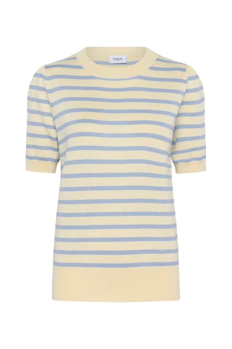 Mila SS Striped Pullover, Lemon Hydrangea Stripe