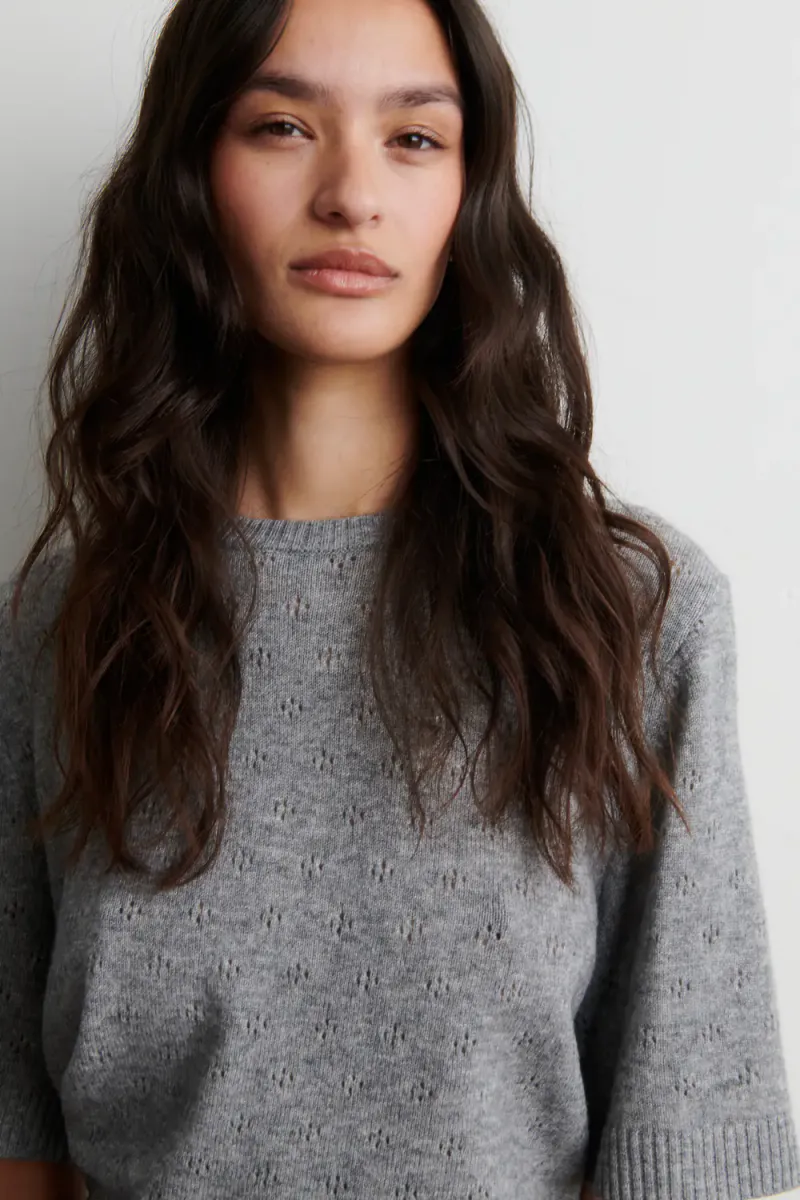 Amala Knit SS O-Neck, Mid Grey Melange