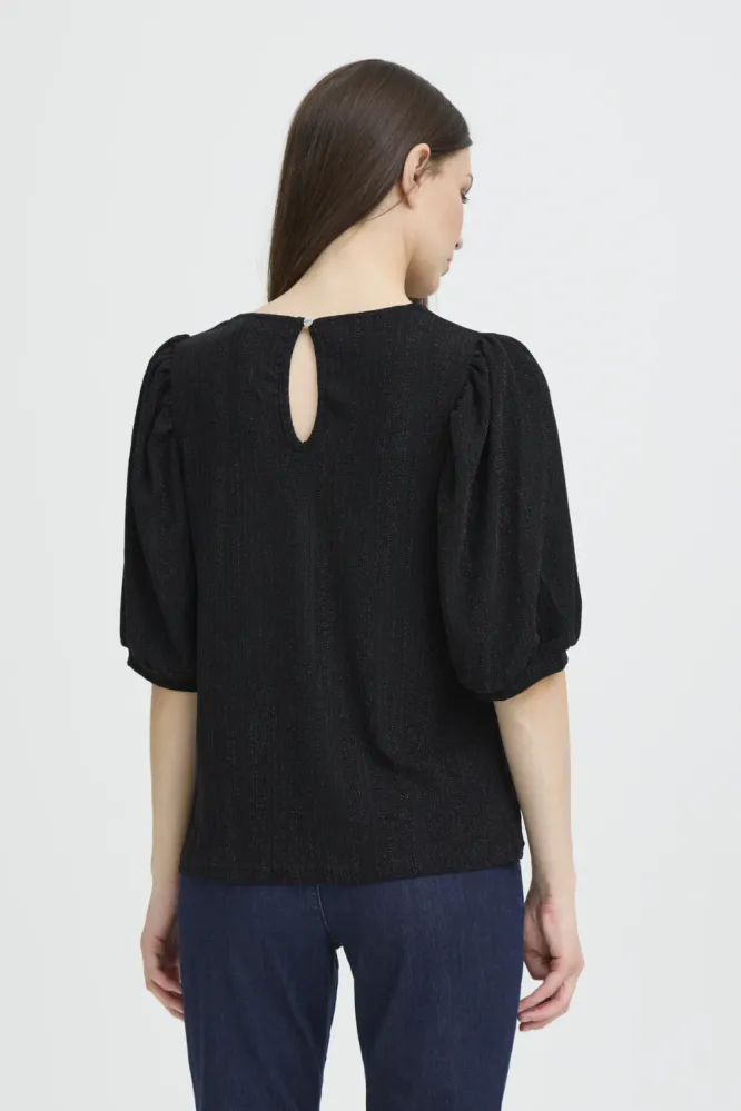 Thea SS Blouse, Black Glitter