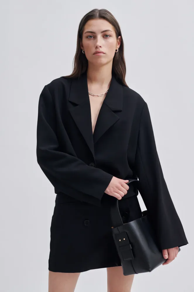Leata Leather Bag, Black Silver