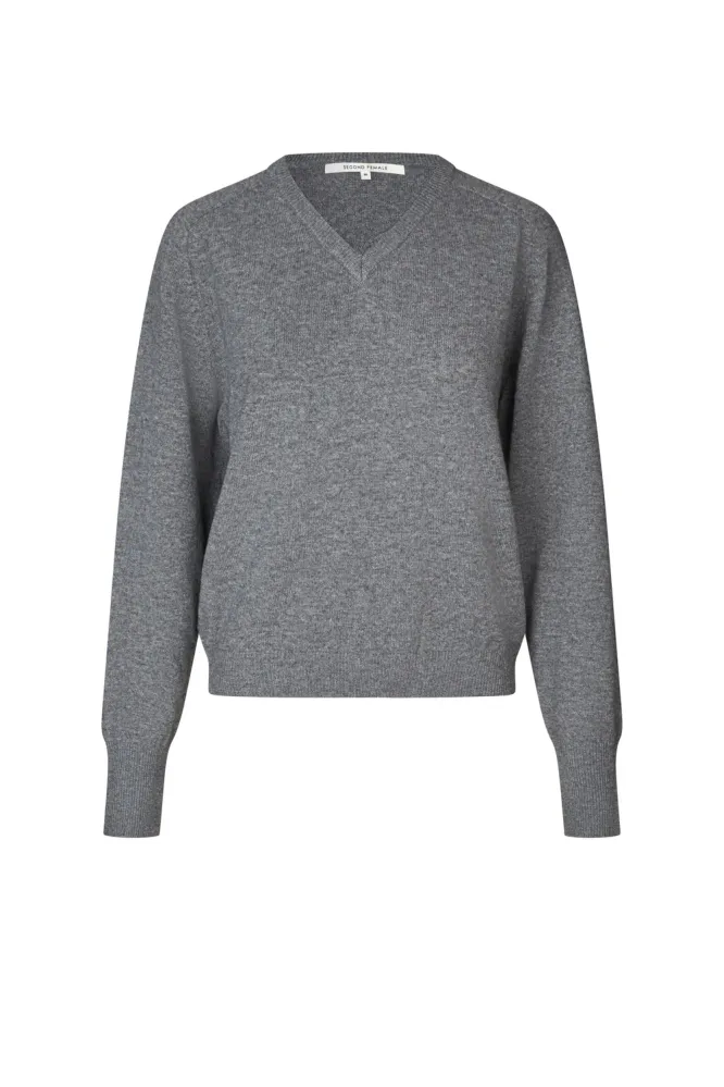 Olira Knit V-neck, Grey Melange