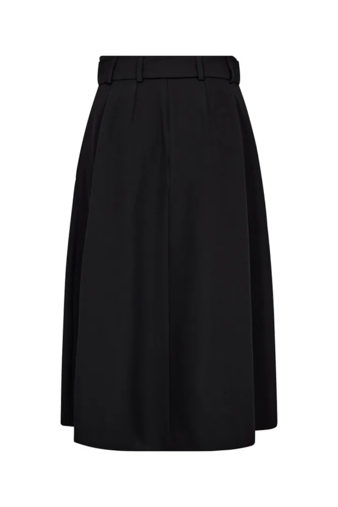 Luna Belt Midi Pleat Skirt, Black