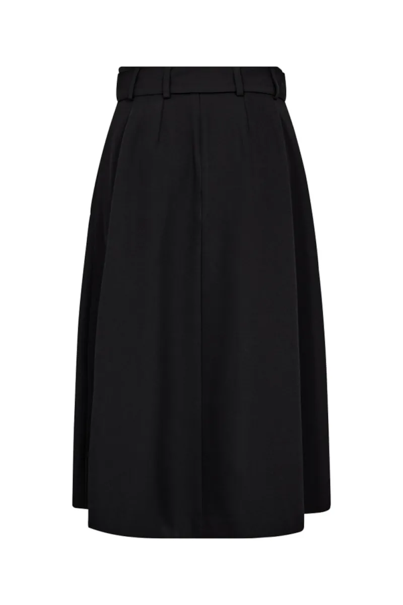 Luna Belt Midi Pleat Skirt, Black