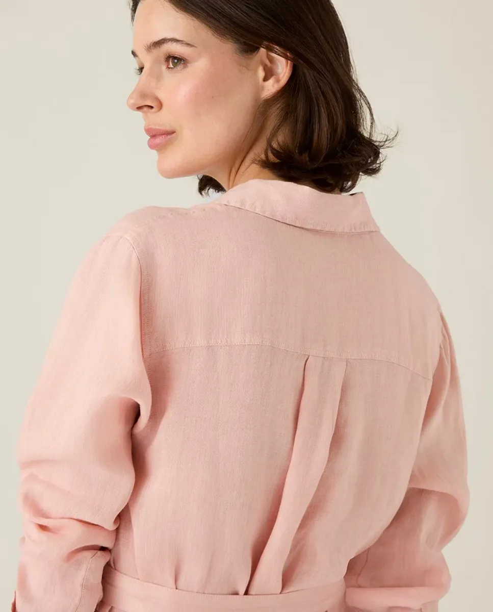 Linen Shirt Dress, Pink
