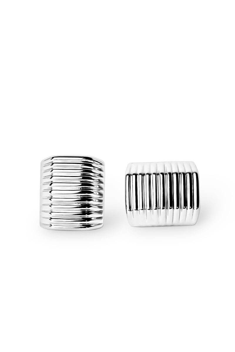 Ribbed Earrings, Silver