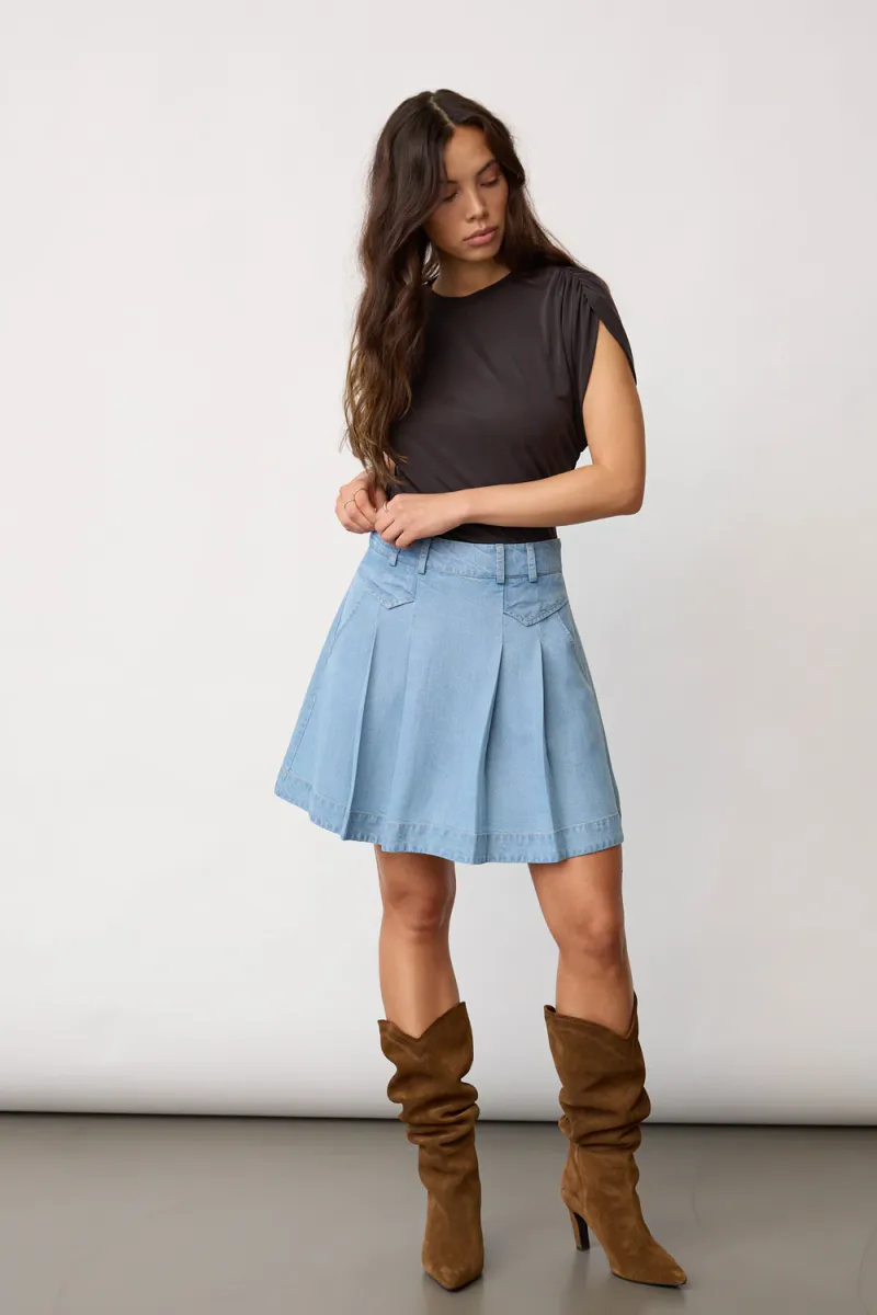 Tilly Pocket Pleat Mini Skirt, Fade Denim