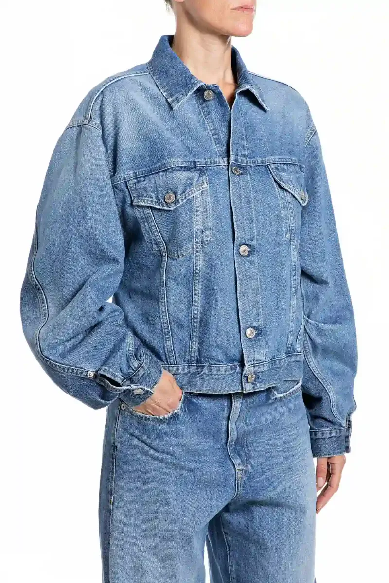 Denim Jacket Puff Sleeve, Medium Blue