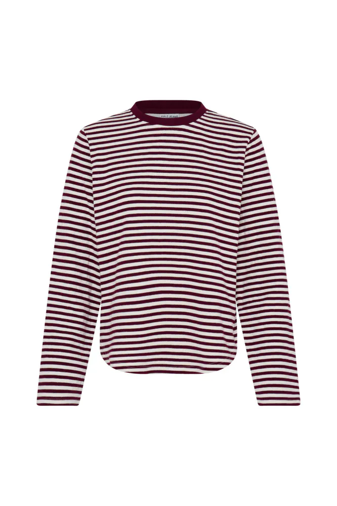 Estella LS T-shirt, Red And Birch Stripe