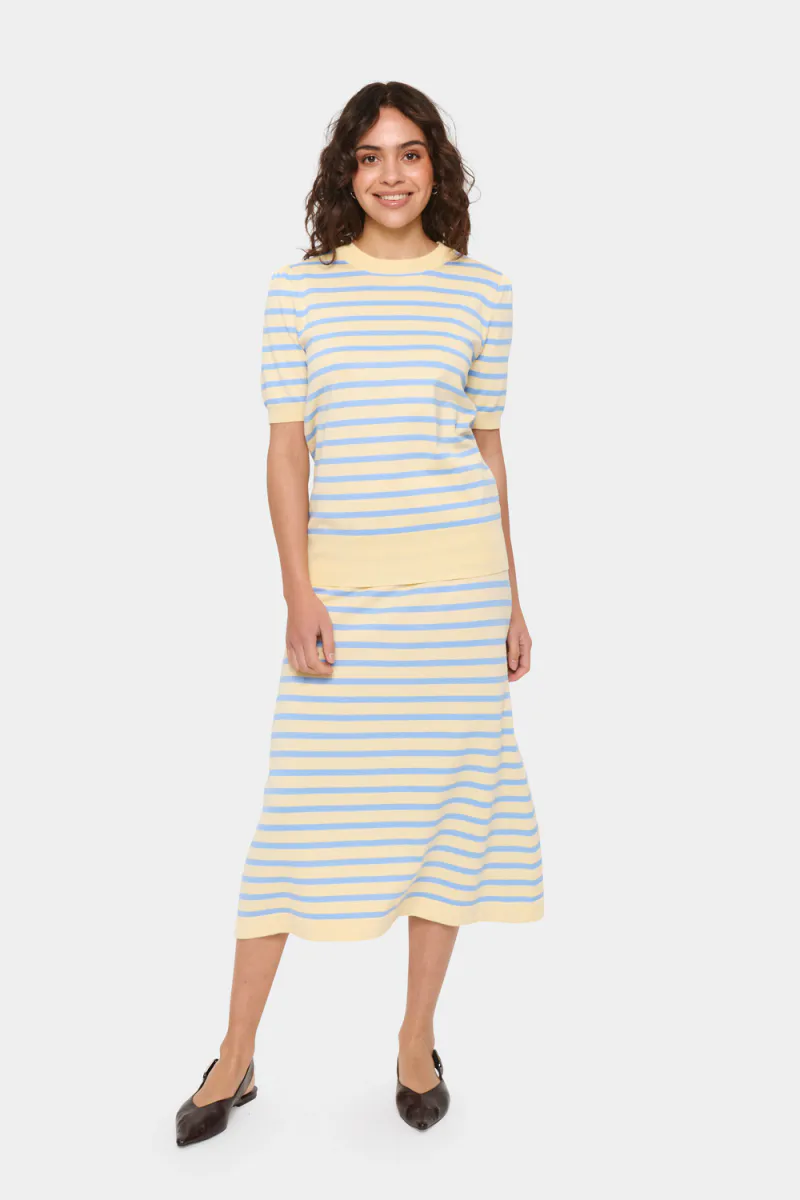 Mila SS Striped Pullover, Lemon Hydrangea Stripe