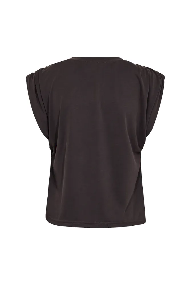 Camilla Ruched Shoulder Tee, Dark Grey