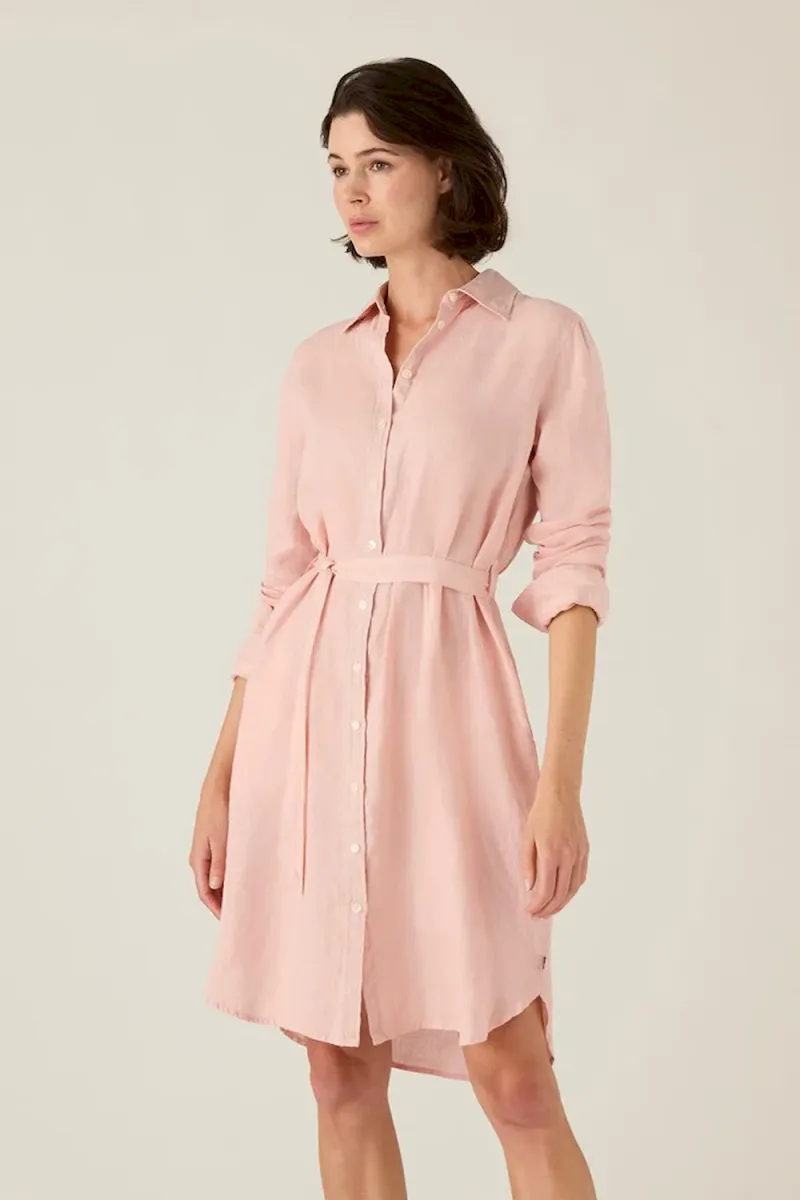 Linen Shirt Dress, Pink