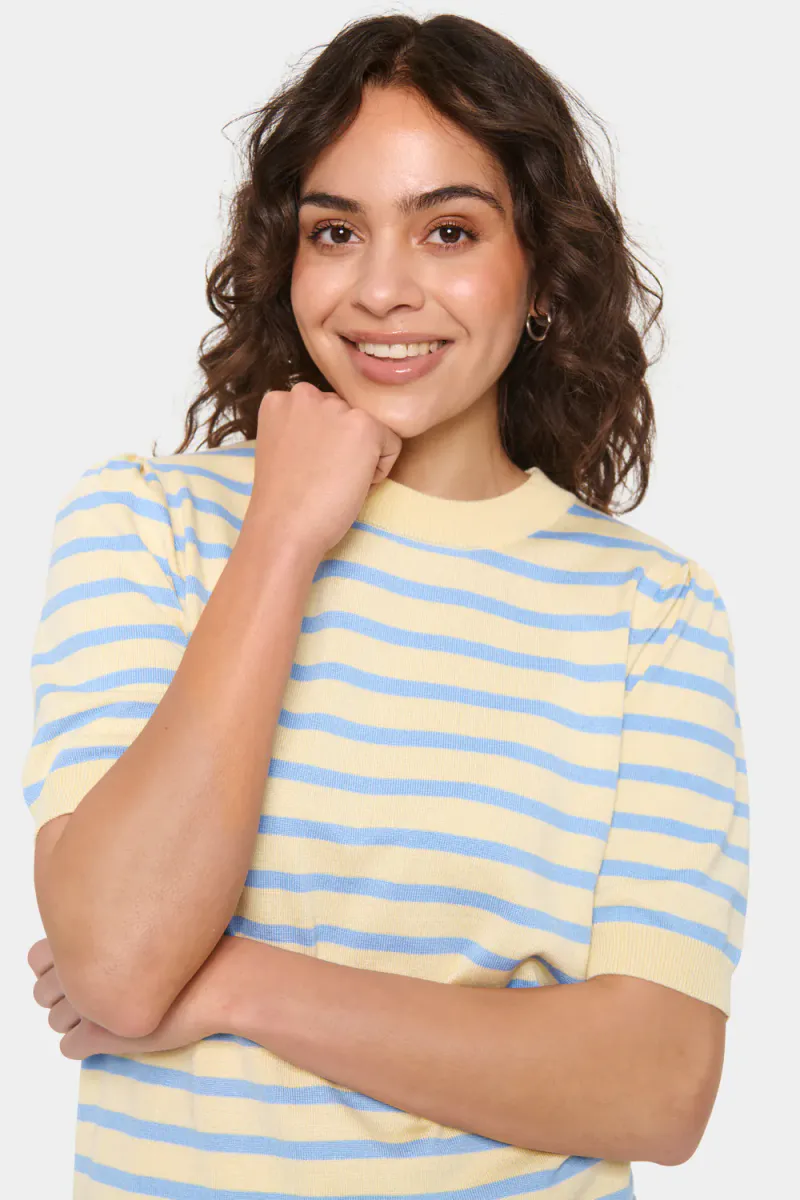 Mila SS Striped Pullover, Lemon Hydrangea Stripe