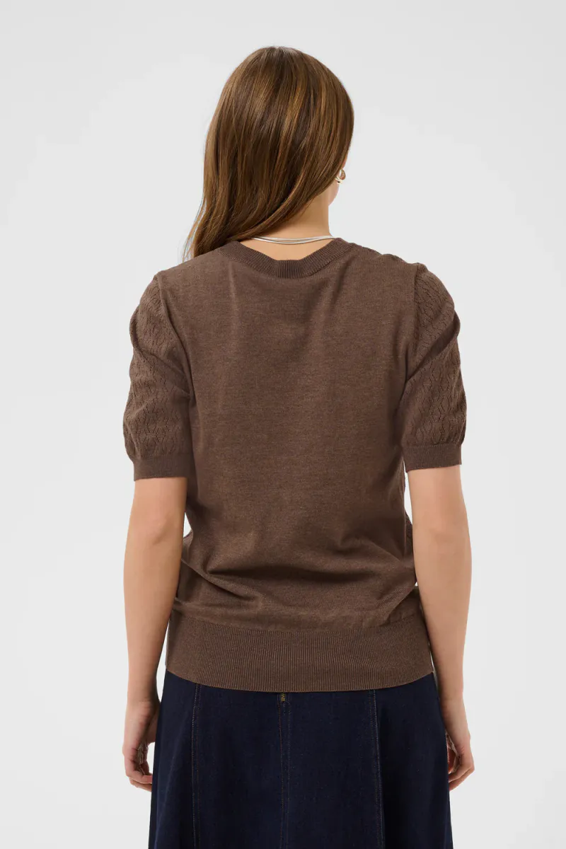 Mila Pointelle SS Pullover, Fondue Fudge Melange