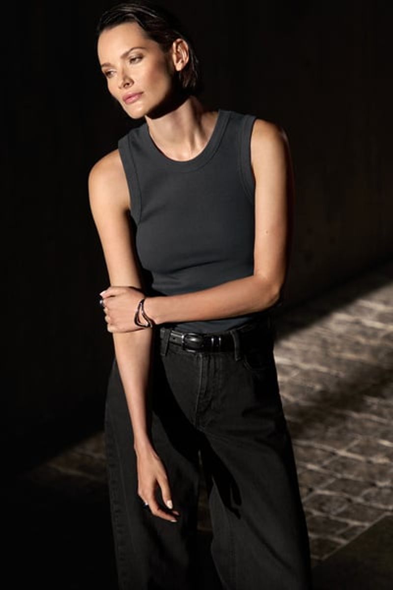 Tank Crew-Neck Ribbed, Charcoal